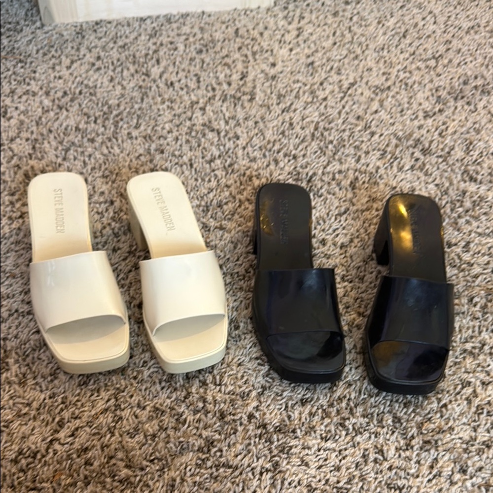 Steve Madden Women's Black and Cream Mules